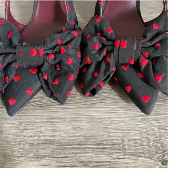 kate spade Sheela Slingback Pumps heels shoes black red heart bow size 6 nwot - Picture 12 of 13